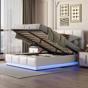 Letto doppio imbottito 140x200cm con luce LED e riporto sotto il letto bianco