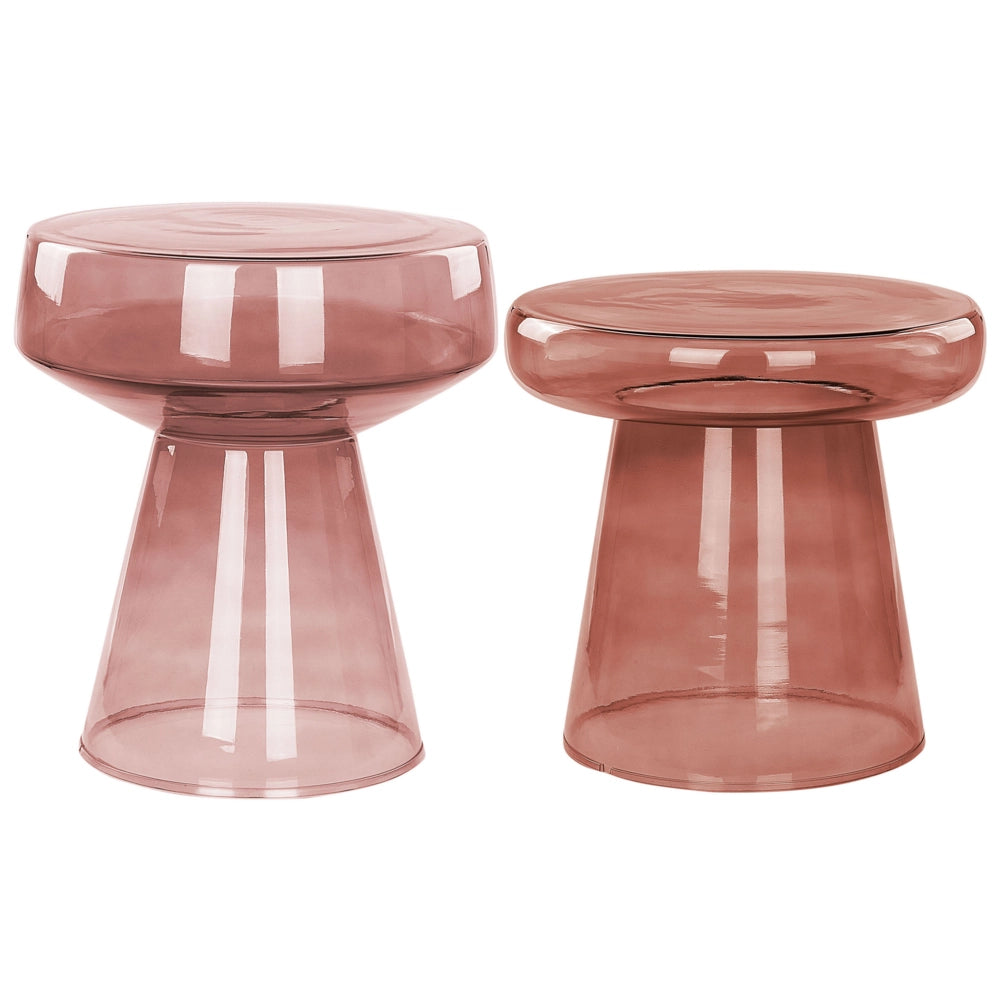 Set di 2 Tavoli da caffè in vetro trasparente rosso moderno di forma ovale design moderno contemporaneo