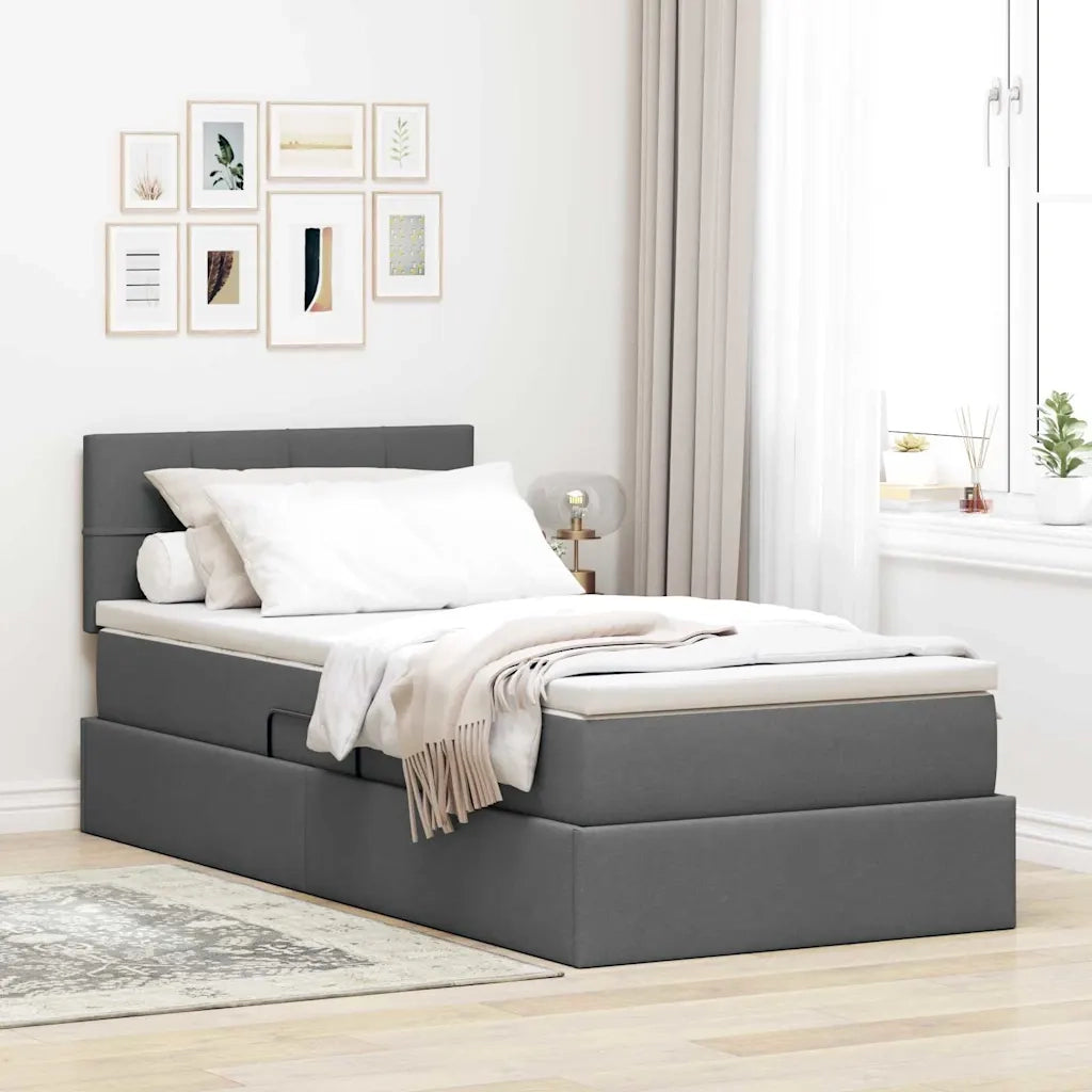 Letto con contenitore e materasso Grigio scuro 90 x 200 cm