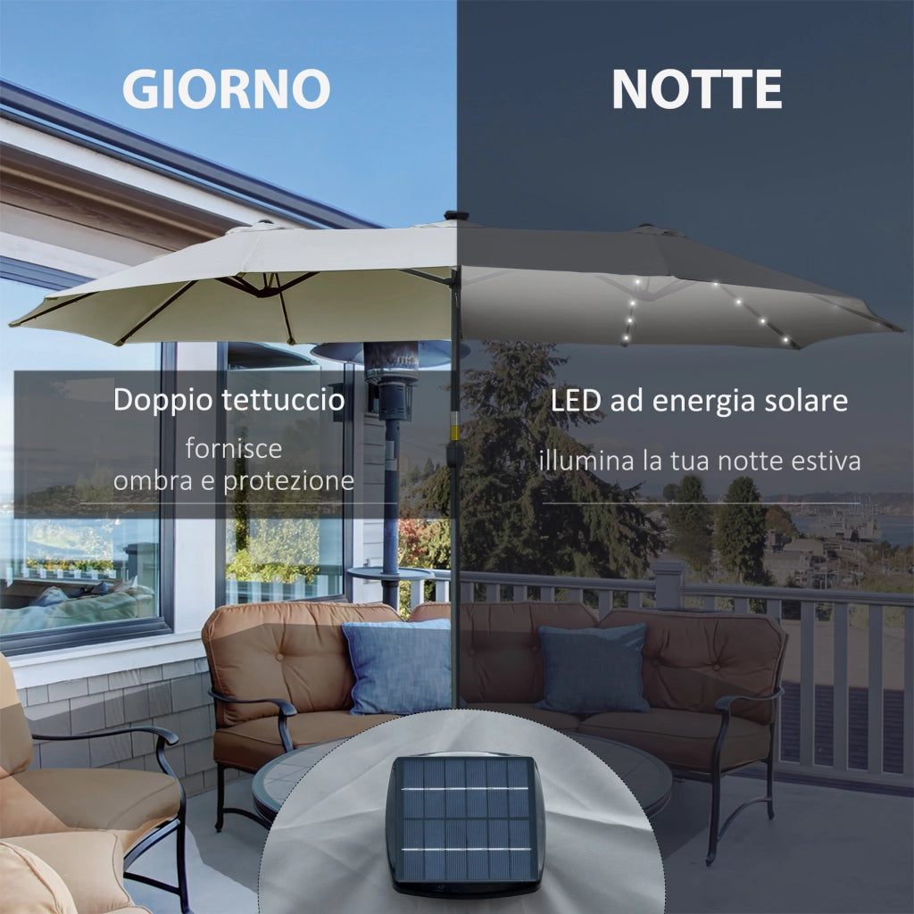 Ombrellone da Giardino Doppio con Luci LED ¨C Minimal ¨C Grigio Chiaro 4.5m