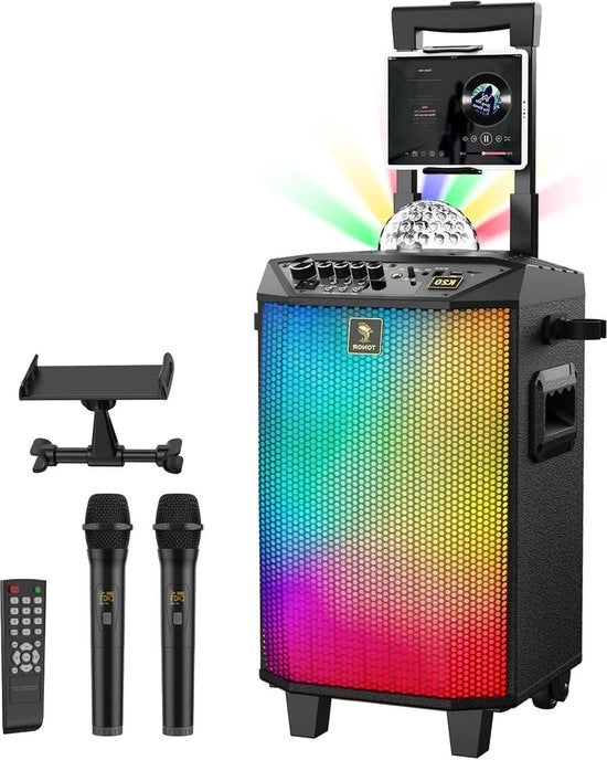 Impianto Karaoke Portatile Sistema PA Senza Fili Microfono Cantante con Due Microfoni Senza Fili Discobal per Karaoke Domestico Festa Scuola e Chiesa Altoparlante Karaoke - K20