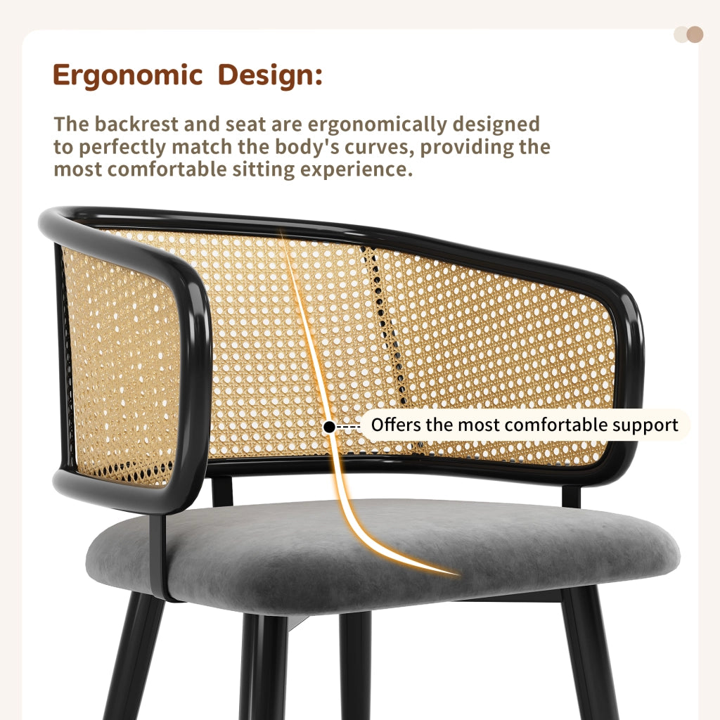 2 sedie da pranzo in rattan con cuscino in velluto e design antiscivolo gambe in ferro effetto legno grigio