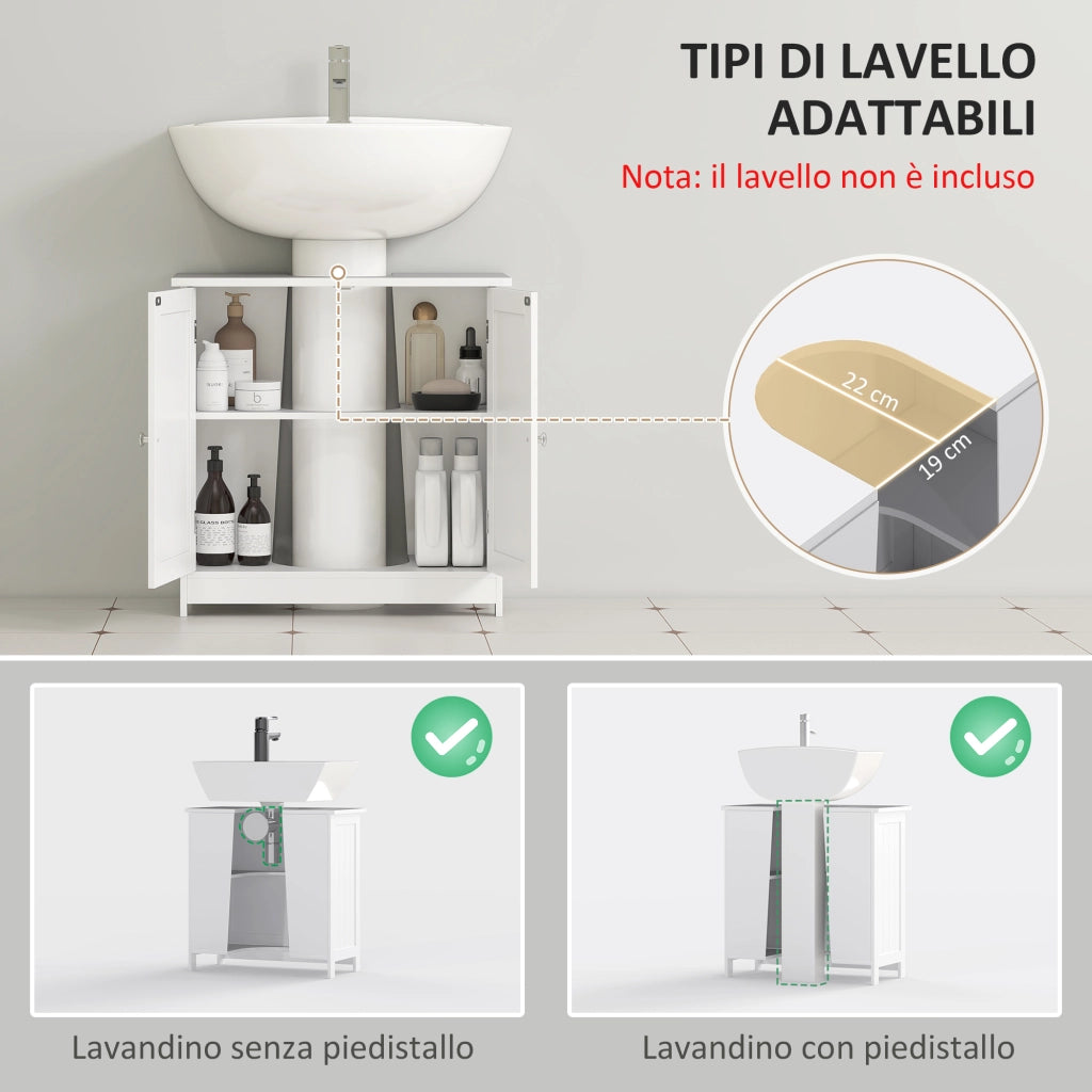 Mobile Sottolavabo Bagno con 2 Ante e Ripiano Regolabile ¨C Minimal ¨C Bianco 60x30x60 cm