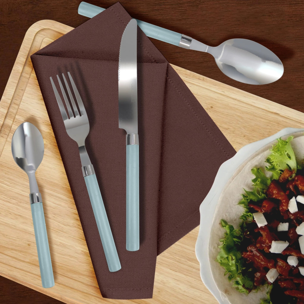 Servizio 24 Pezzi Posate Tavola Acciaio Inox Manici Colorati Tinta Unita Colori Moderni 6x Forchetta Coltello Cucchiaio Cucchiaino Lavabili Lavastoviglie Certificate Contatto Alimenti - Azzurro