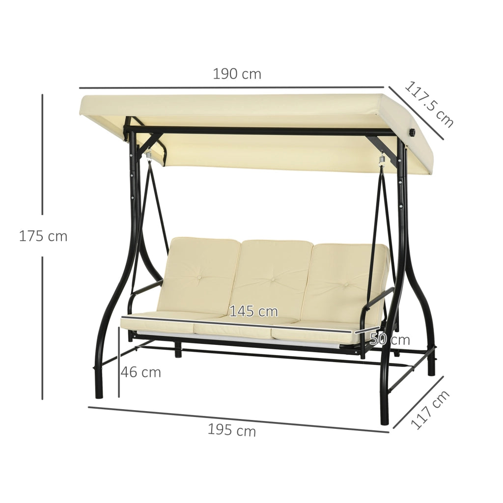 Dondolo da Giardino 3 Posti con Tettuccio Regolabile ¨C Minimal ¨C Tessuto Beige e Metallo Nero