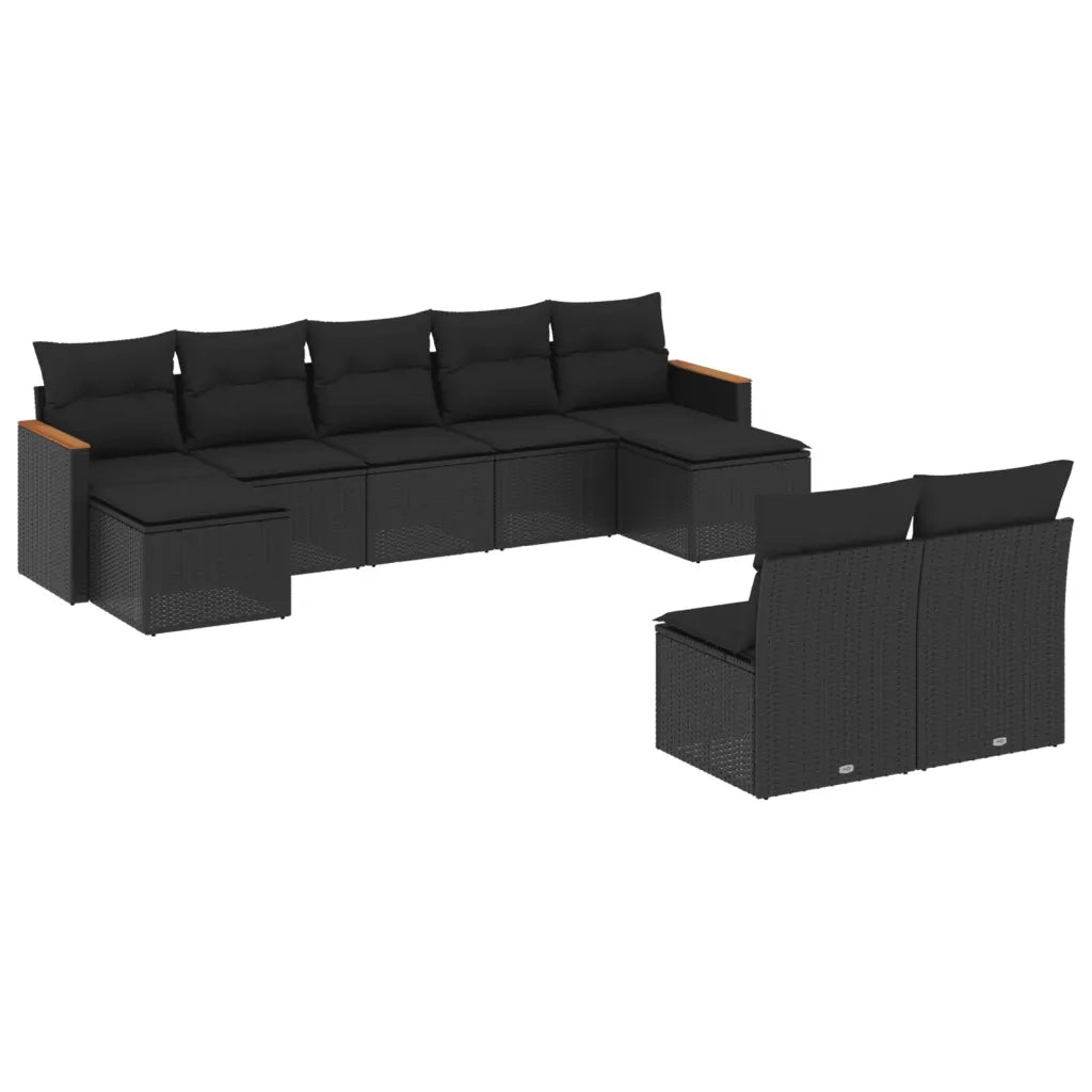 Set Divani da Giardino 9 pz con Cuscini Nero in Polyrattan 3226370