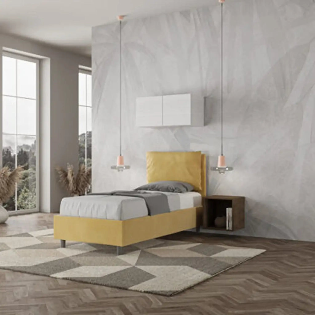 Letto singolo contenitore imbottito 80x190 microfibra ocra Antea