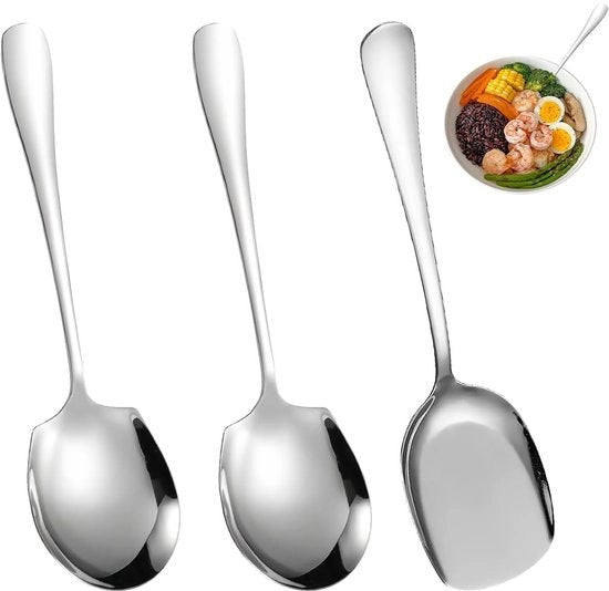 3 Pezzi di Servello di Acciaio Inossidabile, Servello da Buffet, Grande Cucchiaio di Acciaio Inossidabile, Grande Servello Ideale per Pasti da Ristorante, Pasti Familiari, Buffet