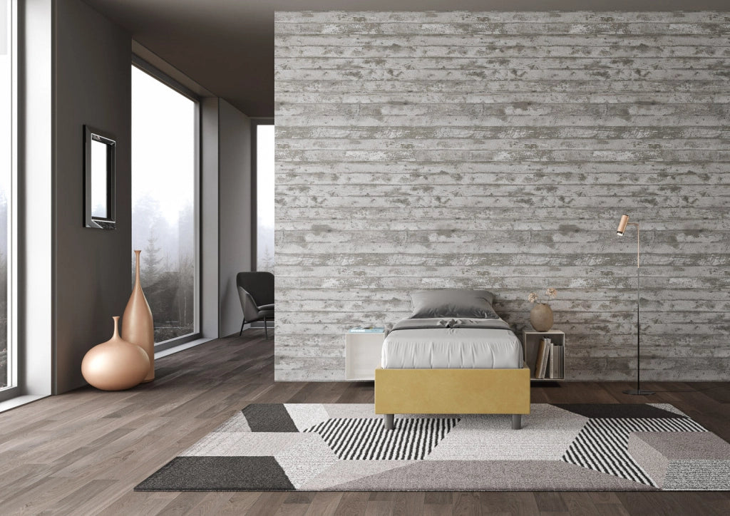 Letto Singolo Sommier 80x200 cm con Rete e Contenitore Azelia Ocra