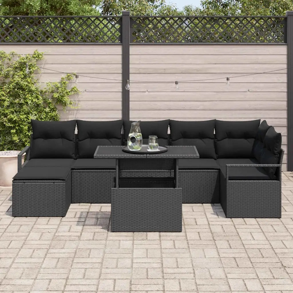 Set Divano da Giardino con archiviazione 8 pcs Nero Poly Rattan 3357606
