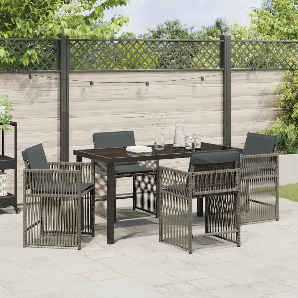 Set da Pranzo per Giardino 5 pcs Grigio polyrattan