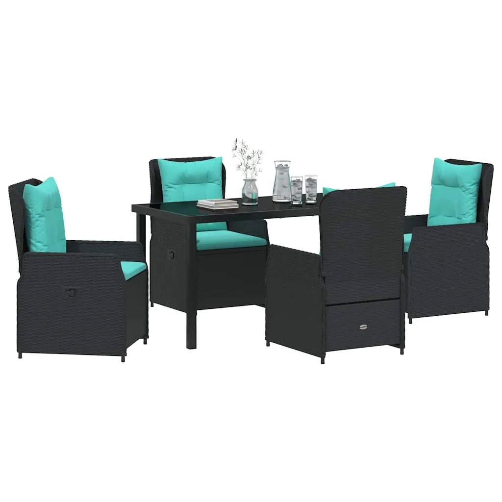 Set da Pranzo per Giardino 5 pcs Nero Poly Rattan