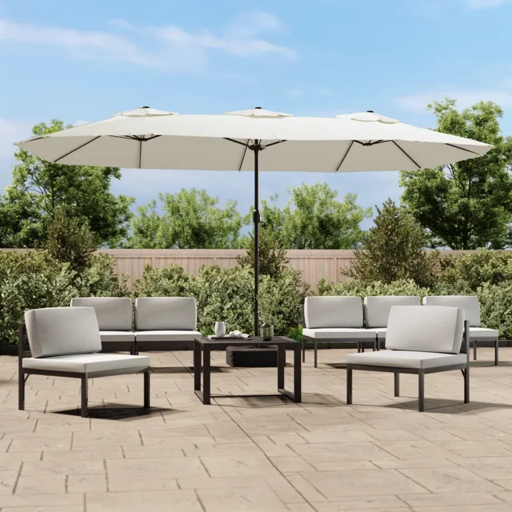 Ombrellone a Doppia Testa con LED Bianco Sabbia 449x265 cm 362953