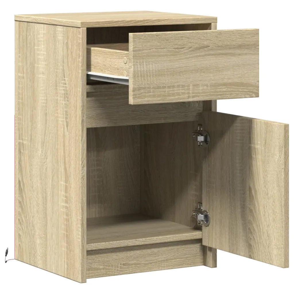 Comodino | Armadio da Notte | Mobiletto da notte con Luci LED Rovere Sonoma in Legno Multistrato