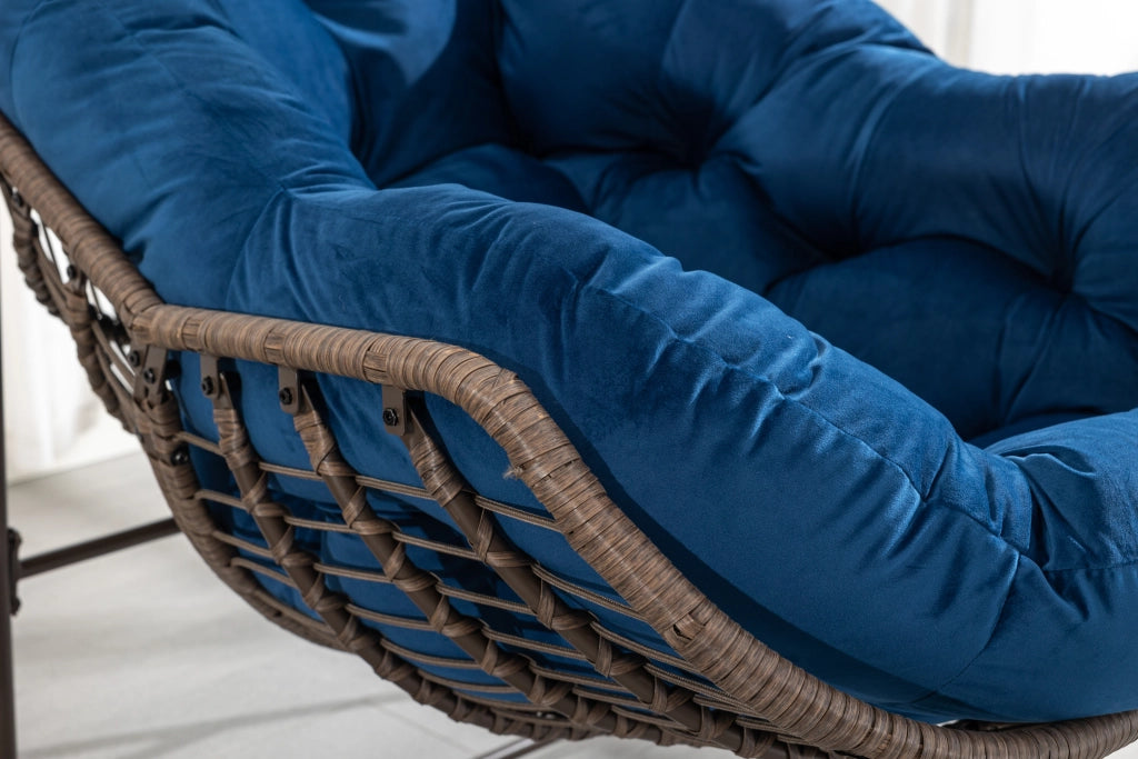 Poltrona a Dondolo da Giardino con Cuscini ¨C MINIMAL ¨C Rattan, Blu Navy, Reclinabile