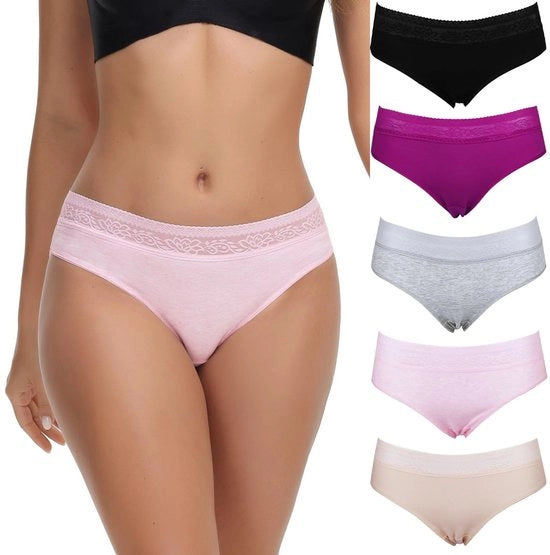 Sottovesti per donne in cotone - Slip da donna con stile hipster - Estensibili - Con bordo - Secchi - Multicolore - Sottovesti