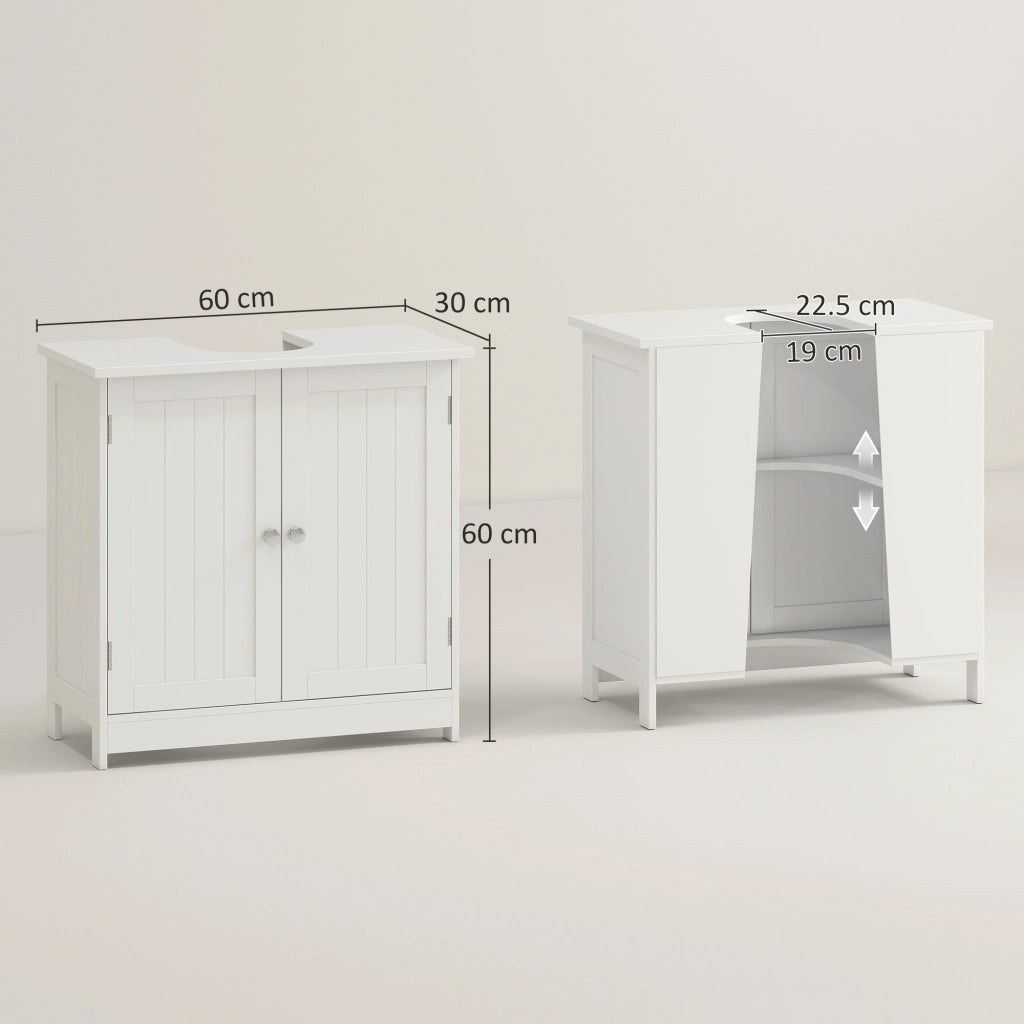 Mobile Sottolavabo Bagno con 2 Ante e Ripiano Regolabile ¨C Minimal ¨C Bianco 60x30x60 cm