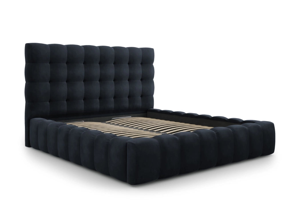 Cosmopolitan Design - Letto a cassettone con testiera "Bali" 140x200cm in velluto blu scuro 