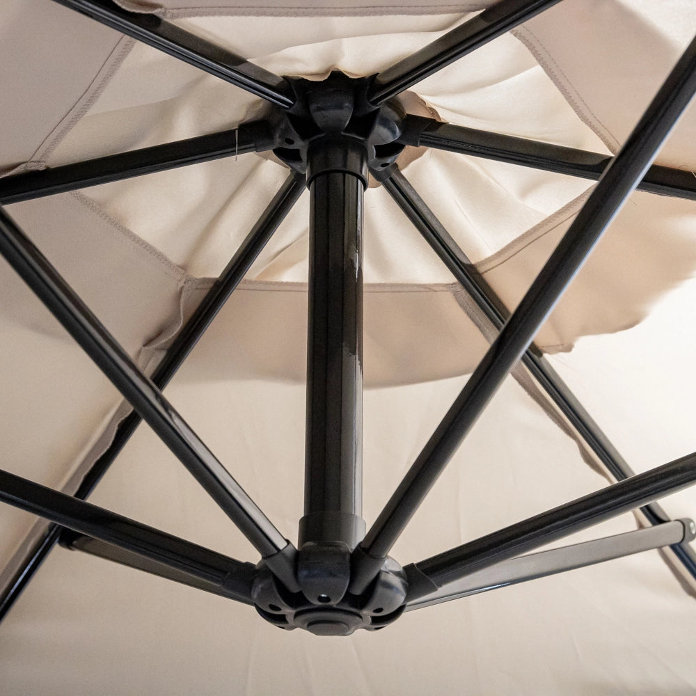Ombrellone da Giardino Decentrato 3x2 m con Braccio Laterale e Manovella, Parasole Rettangolare Impermeabile in Poliestere con Foro di Ventilazione, Struttura in Acciaio, Beige