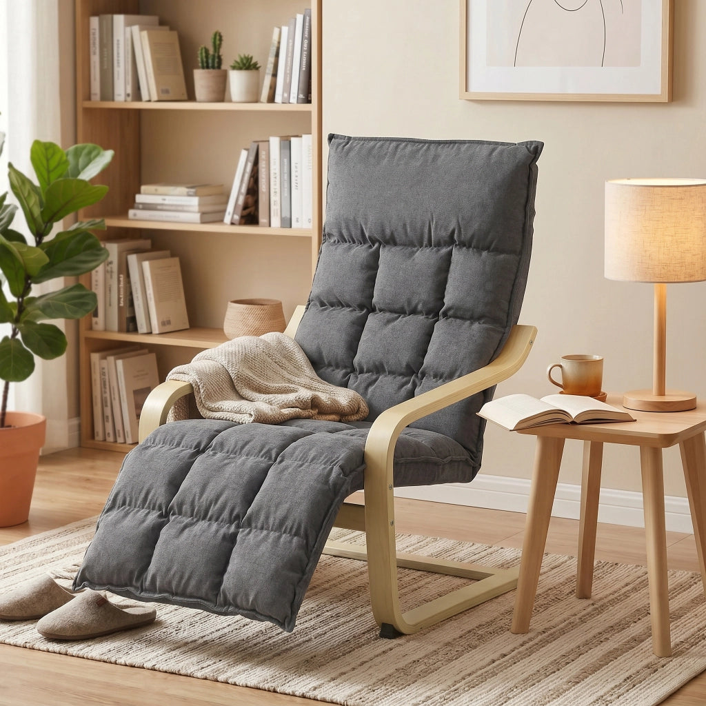 Poltrona Relax con Dondolo ¨C Xylo ¨C Tessuto Lino Grigio Schienale Alto Poggiapiedi