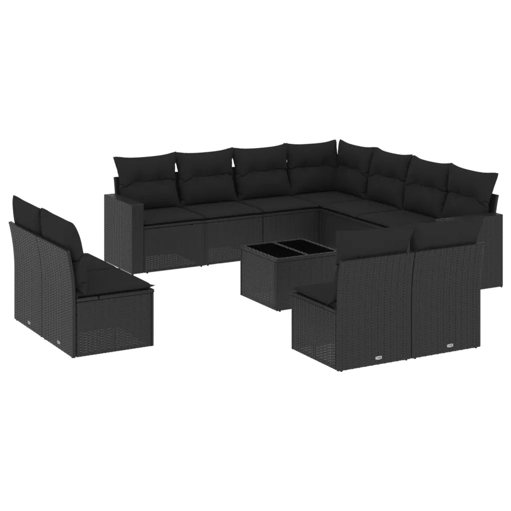 Set Divani da Giardino 12 pz con Cuscini Nero in Polyrattan 3219125