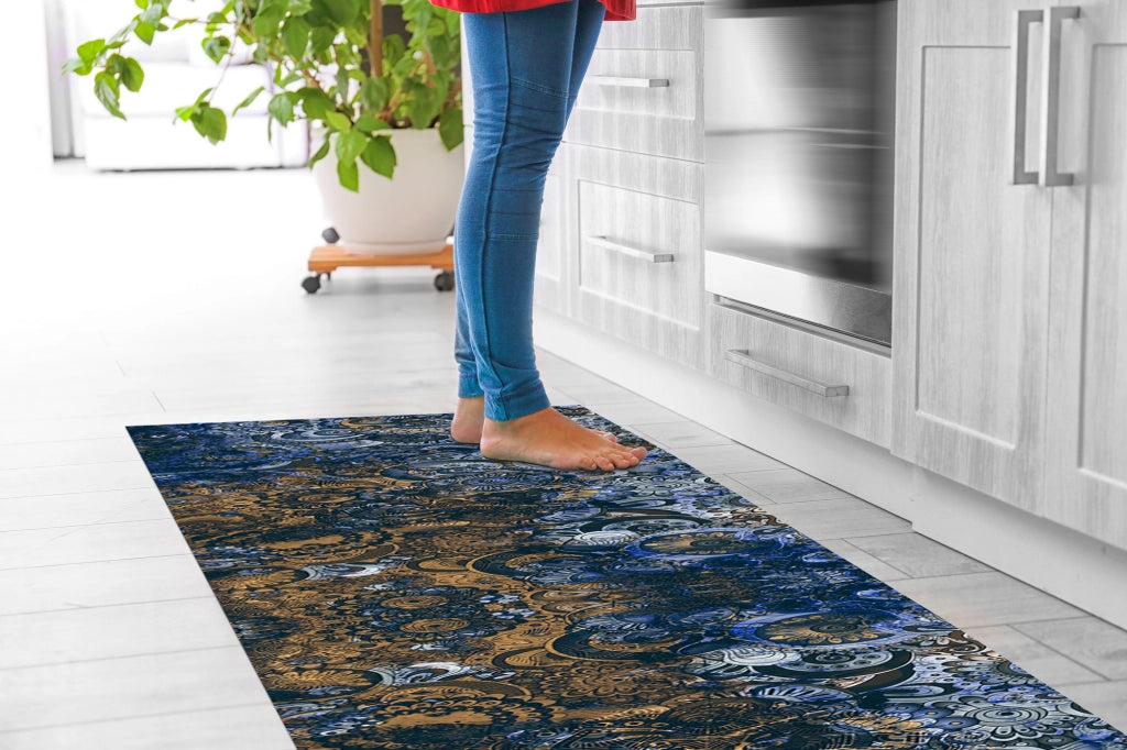 Tappeto passatoia fantasia made in Italy antiscivolo lavabile aderente Mandala Blunotte - 50x500 cm