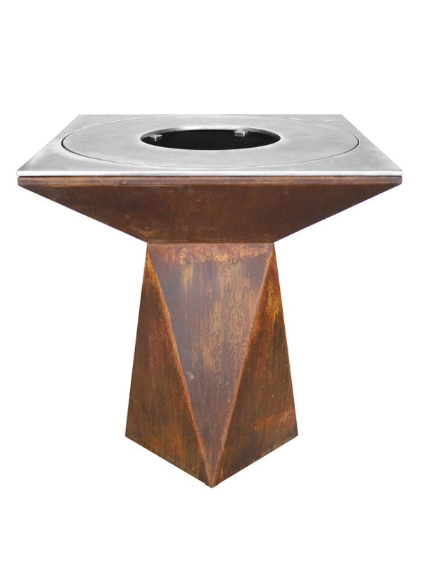 Braciere da giardino, Barbecue con foro per wok e griglia con gambe in acciaio - G1 corten