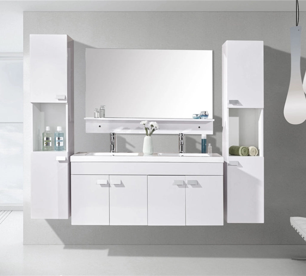 Mobile bagno bianco 120 cm con Colonne e Lavabi inclusi - White Elegance