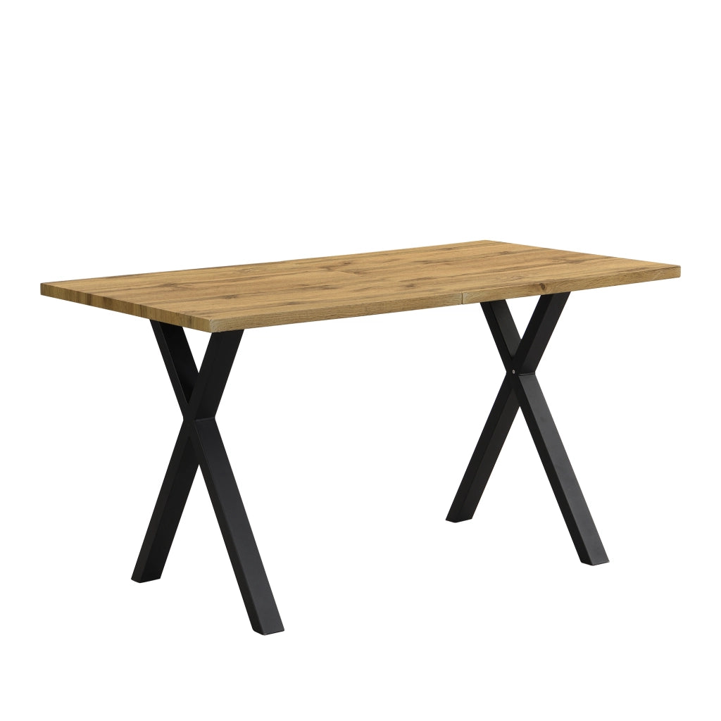 Tavolo da Pranzo Rettangolare ¨C MINIMAL ¨C Piano Rovere/Nero, Gambe Incrociate in Metallo, 140x80x76 cm