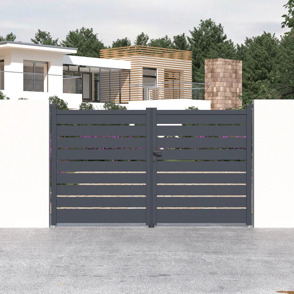 Cancello in alluminio doppia porta a battente 300x176cm grigio freddo