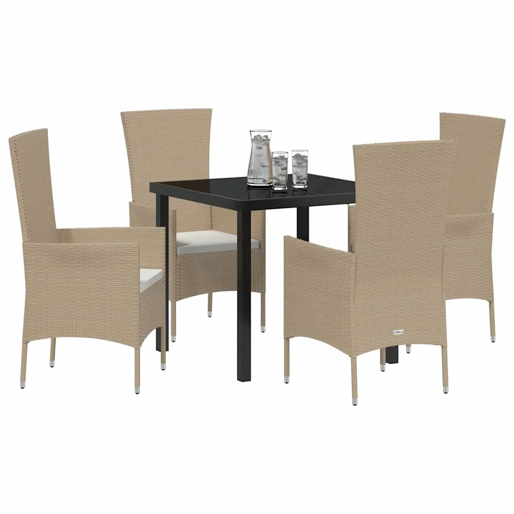 Set da Pranzo per Giardino con cuscino 5 pcs Beige polyrattan