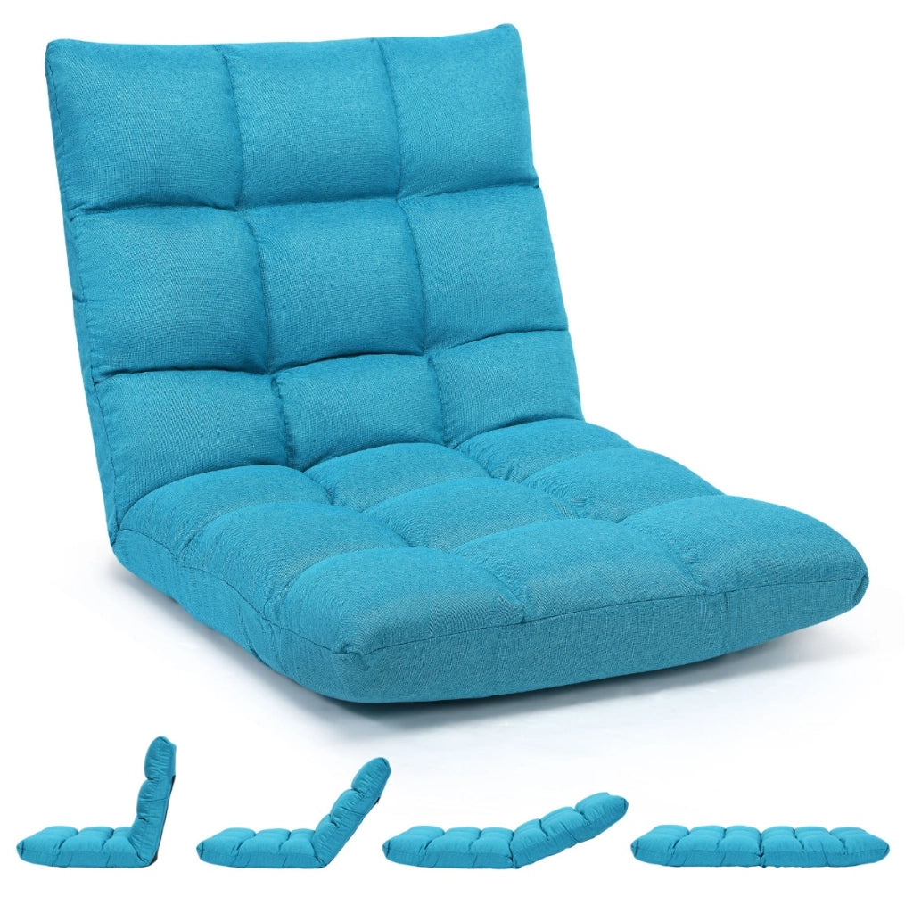 Sedia imbottita da pavimento regolabile in 14 posizioni-Poltrona da pavimento 105x56x15cm Azzurro