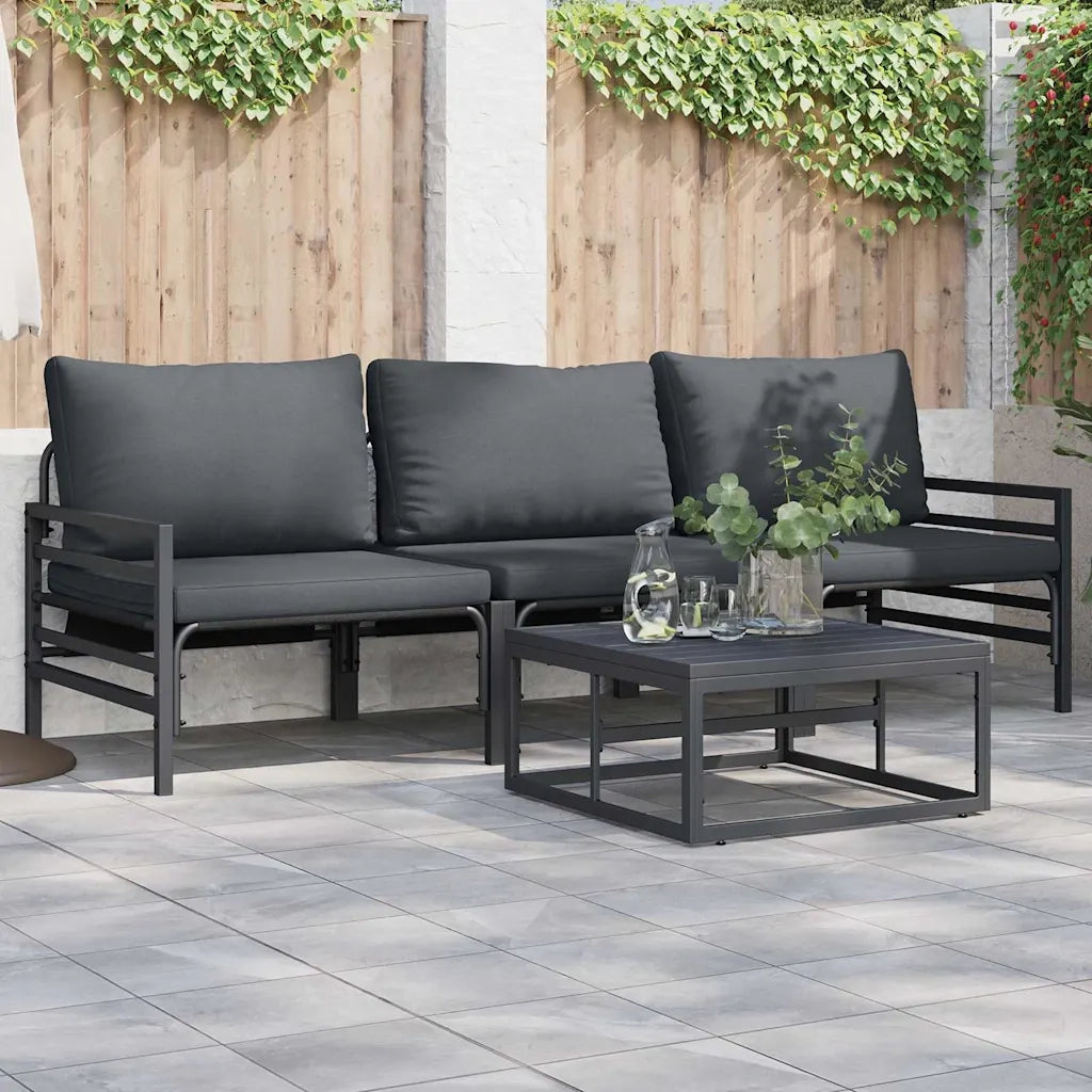 Set Divano da Giardino con cuscino 3 pcs Nero Acciaio 3378962