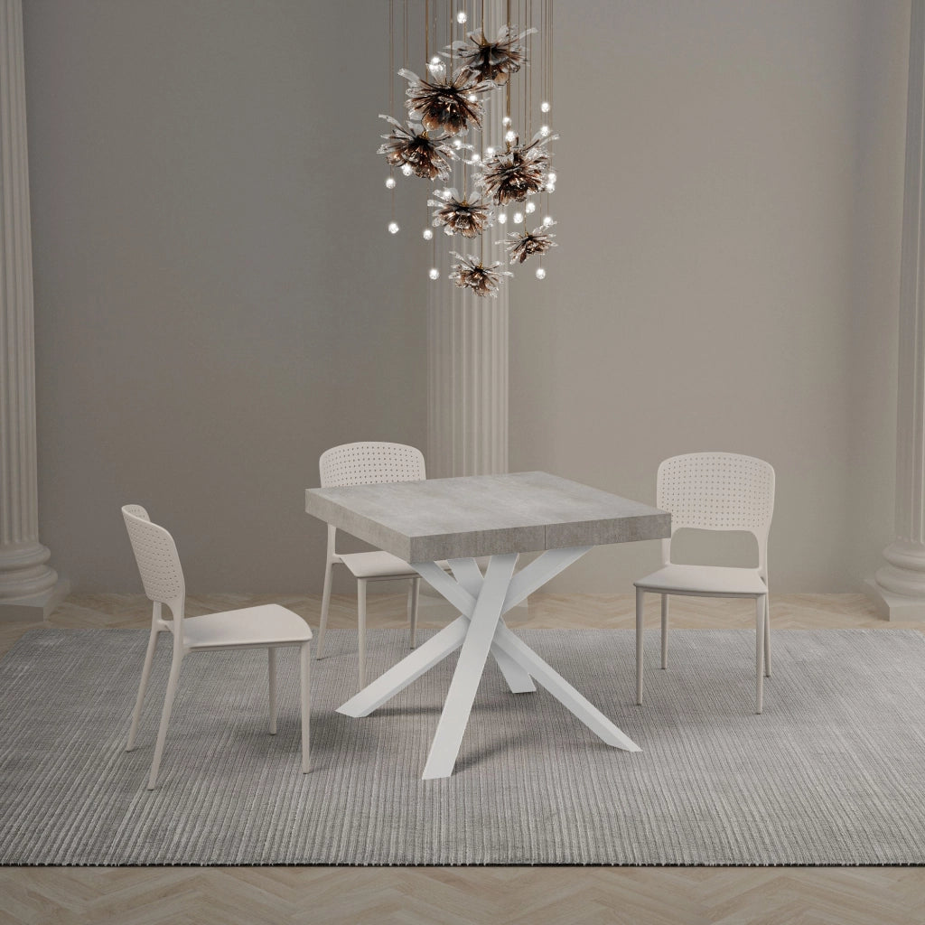 Tavolo Allungabile 90-194x90x76 cm Clerk Cemento Gambe Bianche