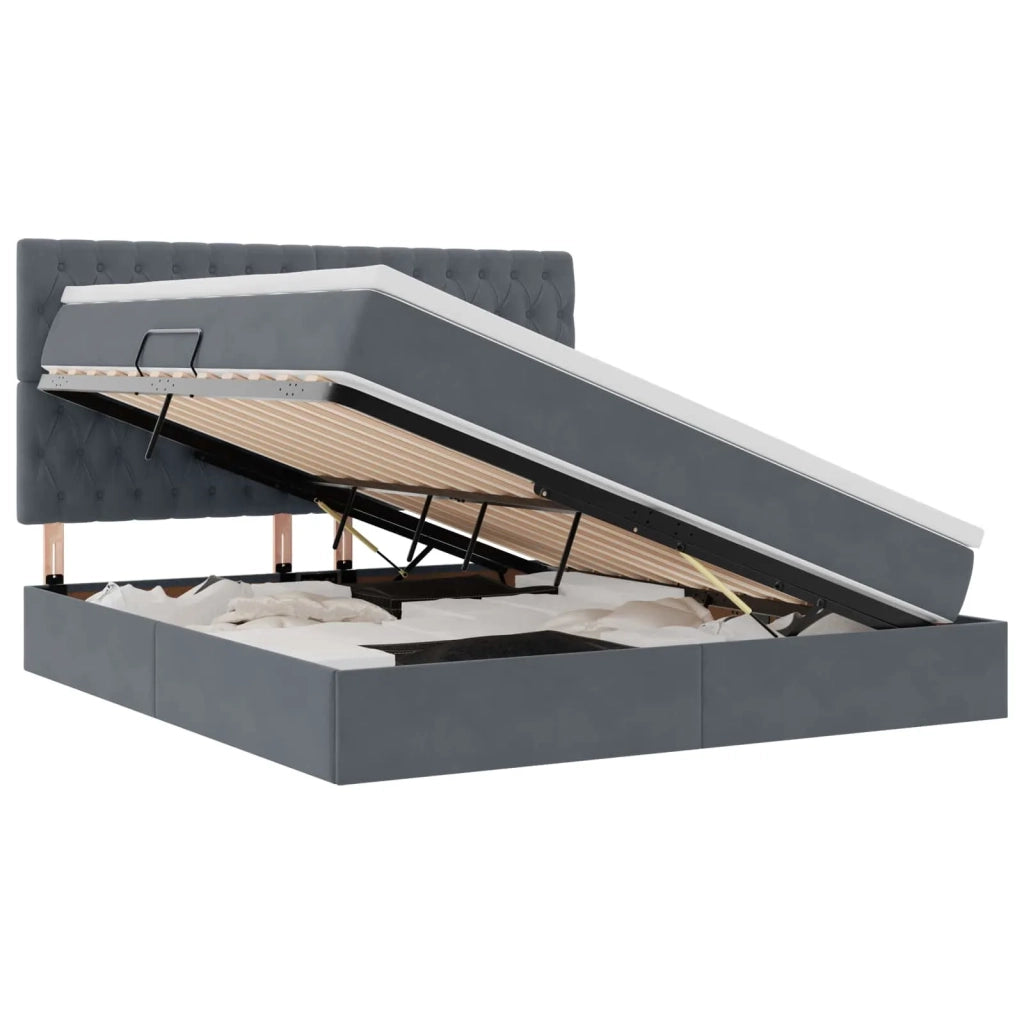 Letto con contenitore e LED Grigio scuro 180 x 200 cm Velluto