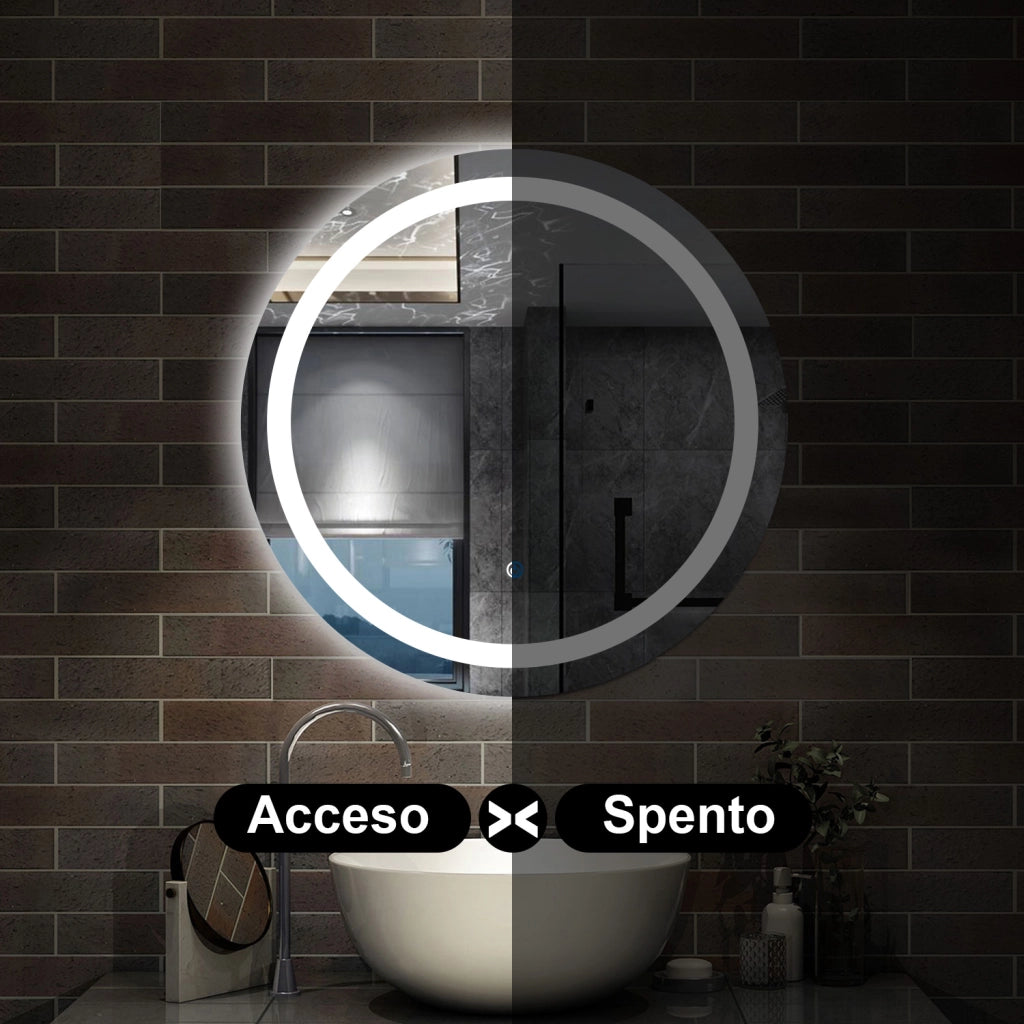specchio 60 cm rotondo con luce led antiappannamento e touch