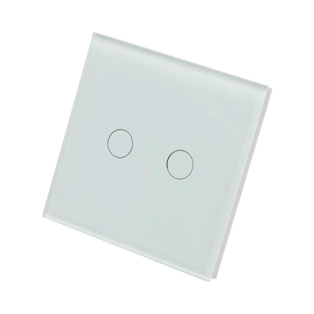Interruttore doppio touch, bianco, 220V, spia luminosa, cornice in vetro 86x86x34mm