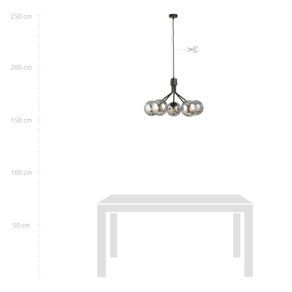 Lampadario Emibig Nova 5 luci E14 nero/argento vetro