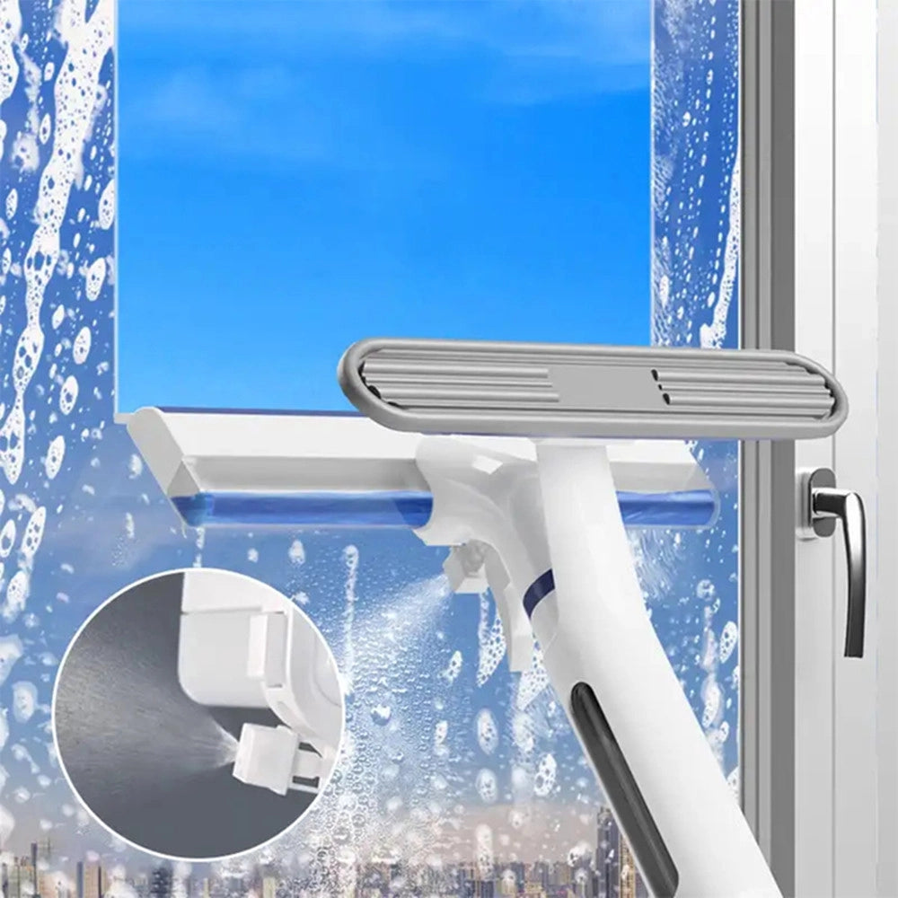 Trade Shop - Pulitore Vetri Spruzza Lava Raschia Raccoglie Acqua 3in1 Con Spray Contenitore Integrato -
