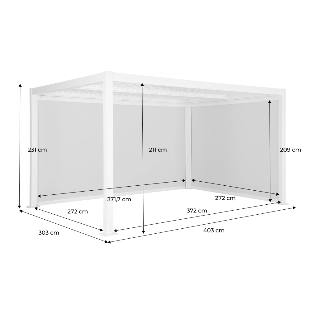 Pergola bioclimatica 3x4m in alluminio e acciaio + 1 tenda 3m + 1