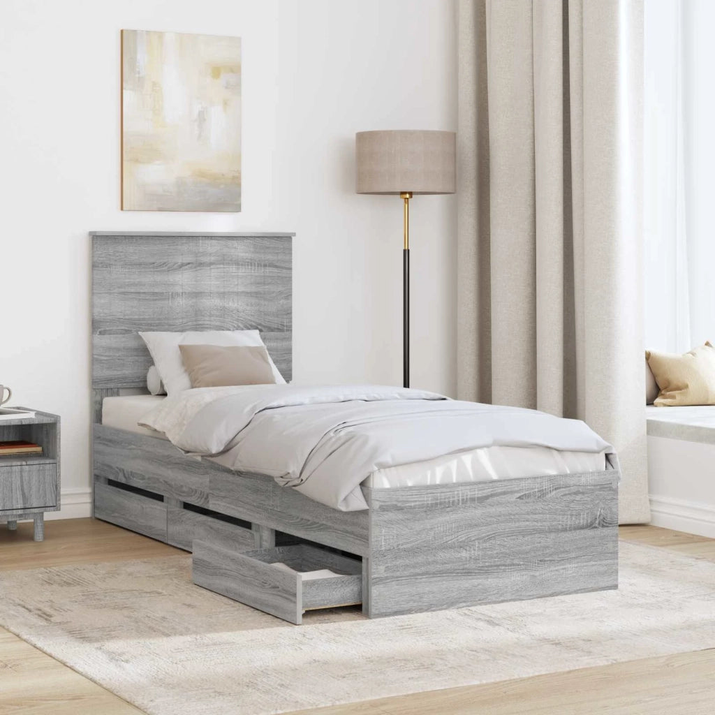 Struttura del letto con cassetto-Giroletto con contenitore-Rete del Letto Grigio Sonoma 75 x 190 cm 951549