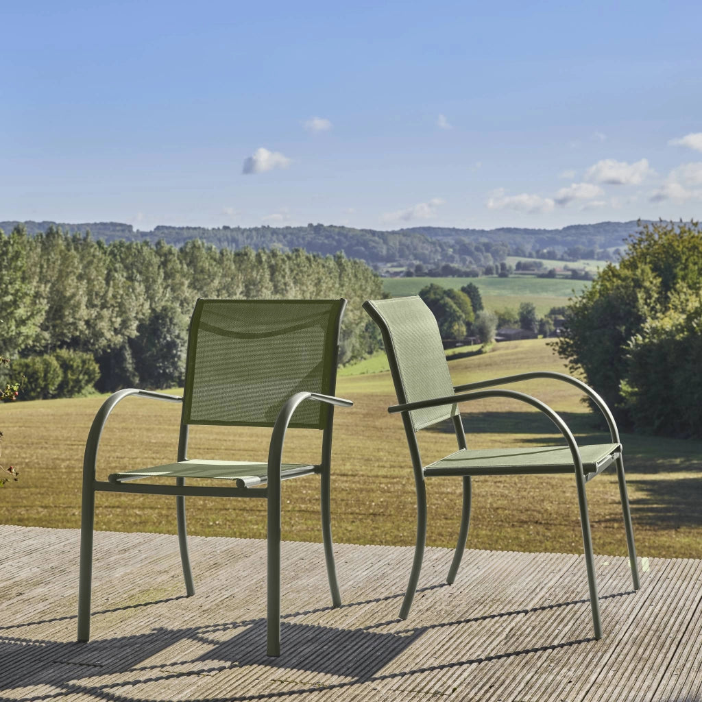Set 2 sedie da giardino in alluminio e textilene, verde kaki