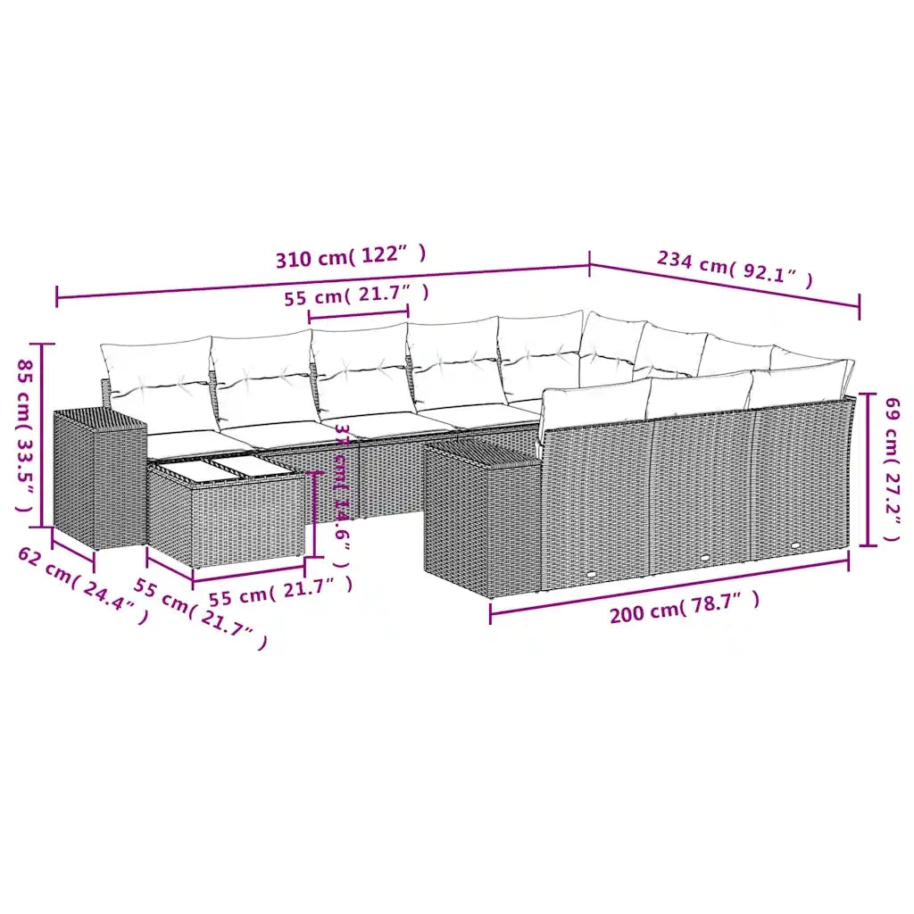 Set Divani da Giardino 11 pz con Cuscini in Polyrattan Grigio 3223131