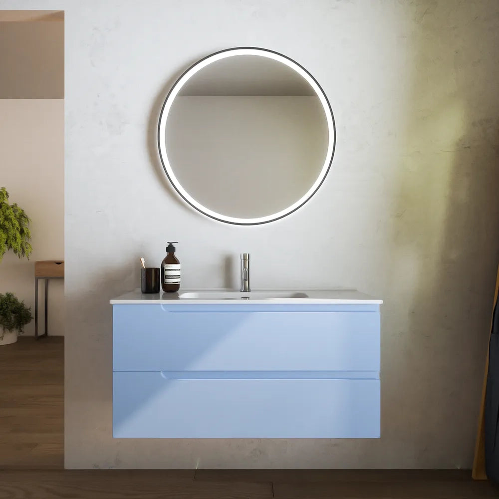 Mobile bagno sospeso 100 cm due cassetti carta da zucchero con lavabo | Ardenne