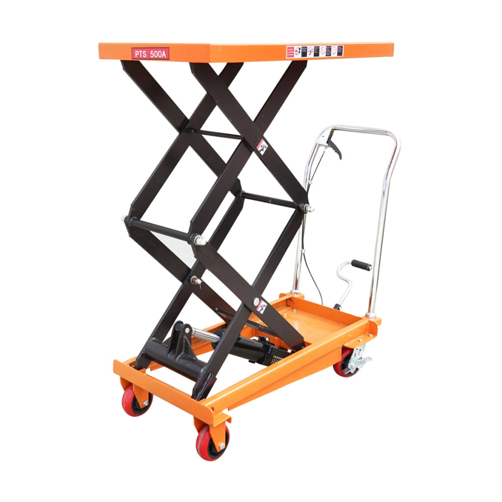 Tavolo di lavoro idraulico mobile, portata 500 kg, altezza 900 mm (a forbice).