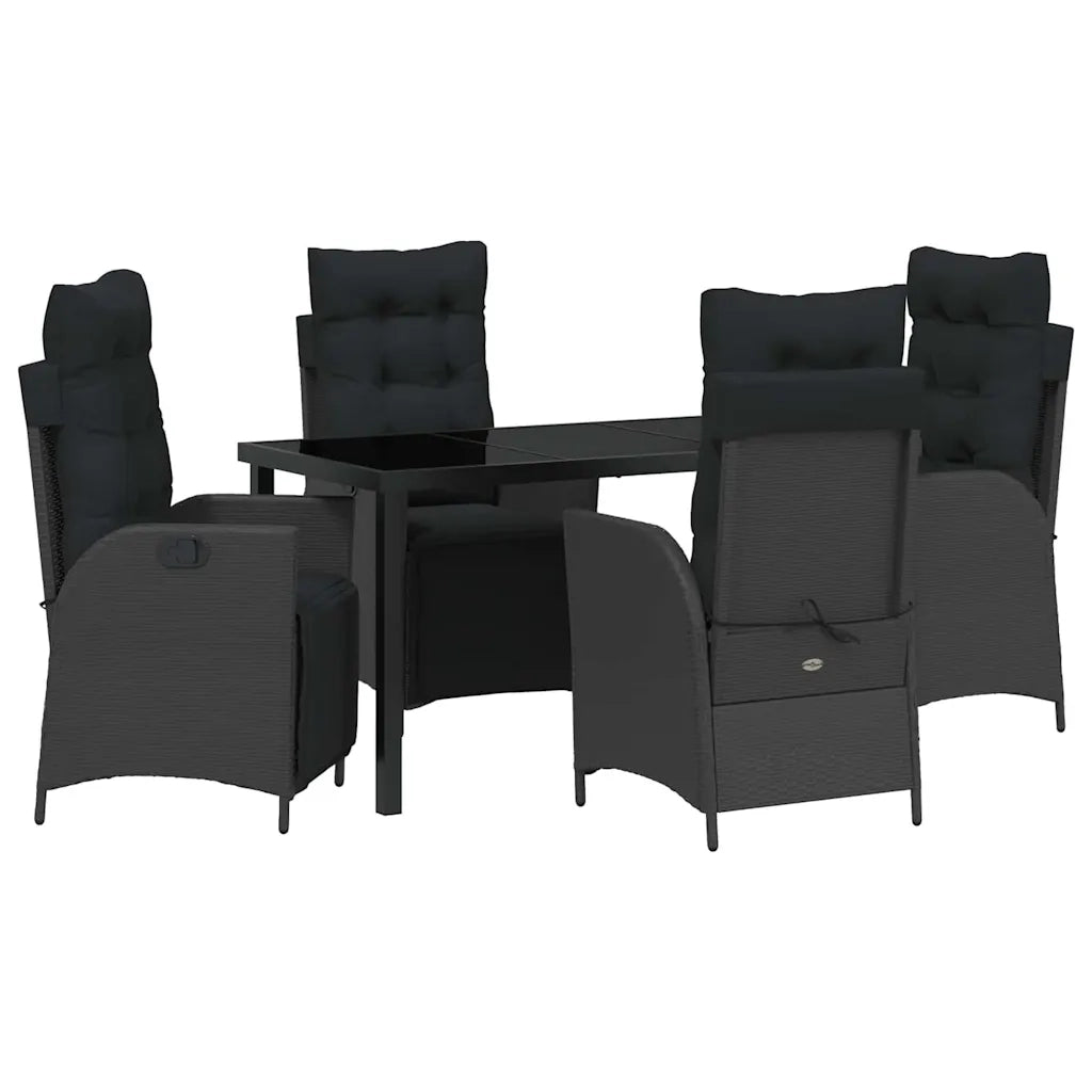 Set da Pranzo per Giardino con cuscino 5 pcs Nero polyrattan