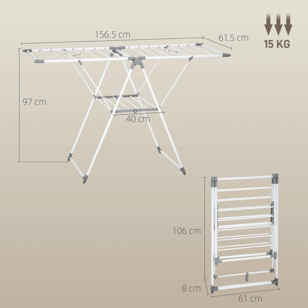 Stendibiancheria a 2 Livelli Regolabile ¨C Xylo ¨C Metallo e Plastica, 156.5x61.5x97 cm, Bianco