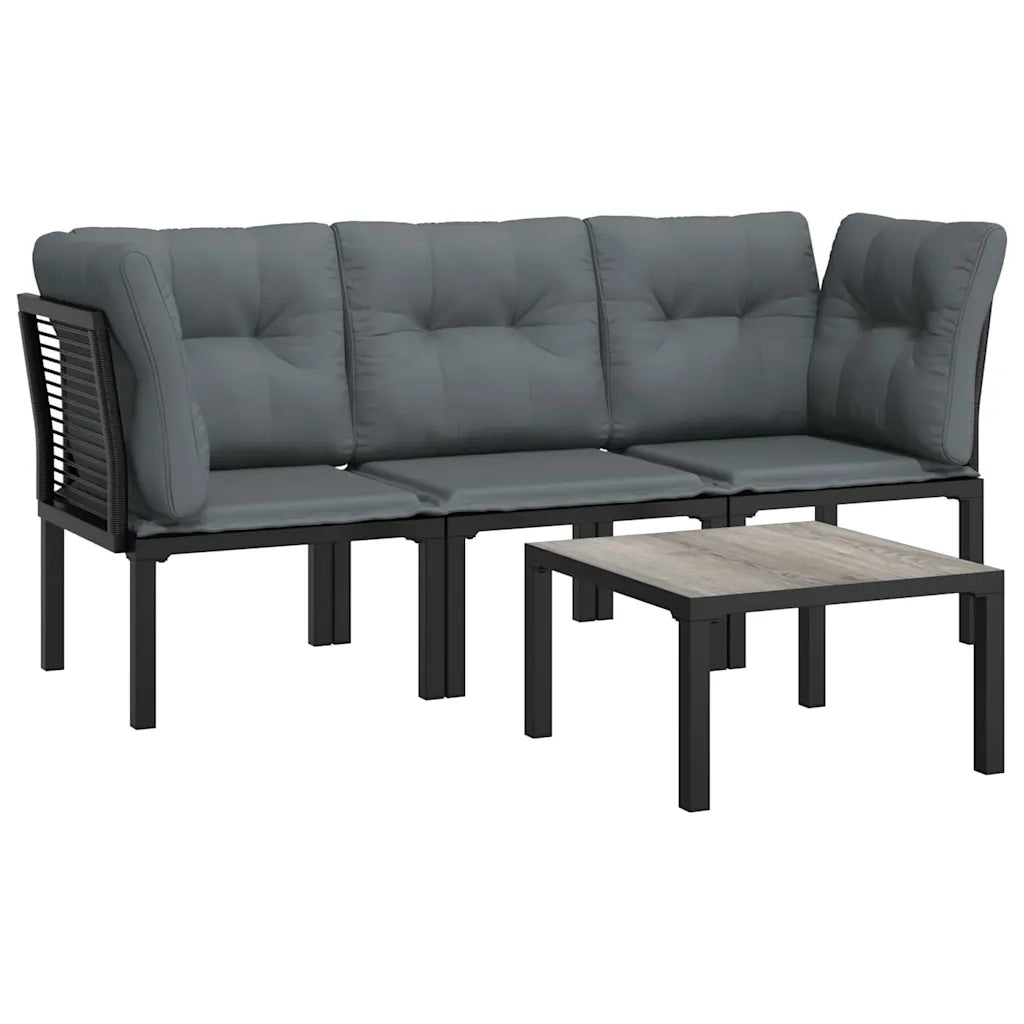 Set Salotto da Giardino 4 pz Nero e Grigio in Polyrattan 362803
