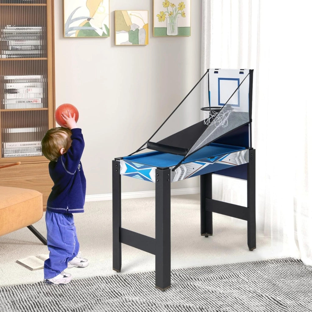 Tavolo da gioco 6-in-1 con basket e biliardo, Salvaspazio set multi-gioco per ping pong hockey e pi¨´ per bambini