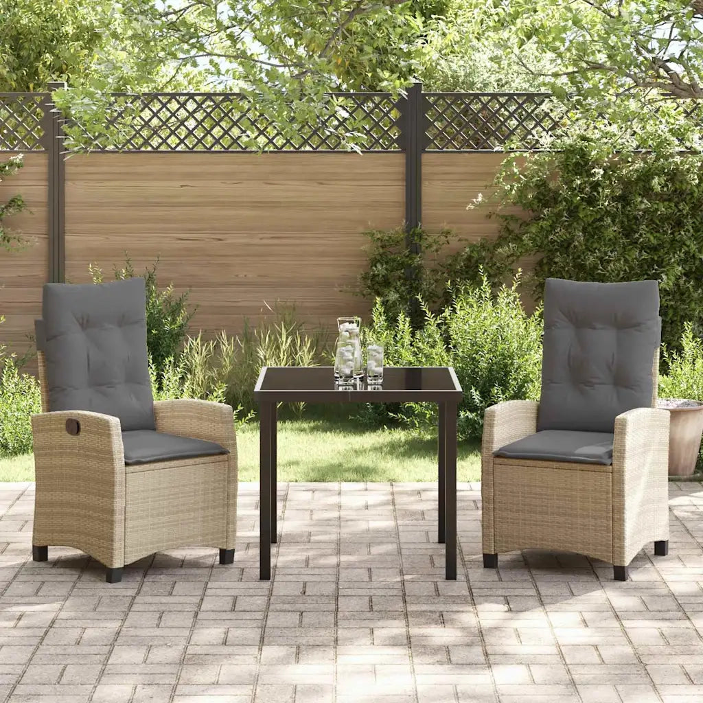 Set da Pranzo per Giardino con cuscino 3 pcs Beige polyrattan